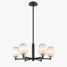 Load image into Gallery viewer, 6-Light Black Finish Chandelier Light with Snow Glass, E12 Base, Diam 24" Height 10", 120V, Bulb Type B10, Socket type E12, Max wattage Per Socket 60W