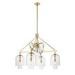 Load image into Gallery viewer, 5-Light Modern Glass Bell Shade Round Chandelier Diam 35.5", Brass Finish Hardware with Clear Glass, 27.5" Height, 120V, Bulb Type B10, Socket Type E12, Max wattage Per Socket 60W