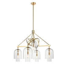 Load image into Gallery viewer, 5-Light Modern Glass Bell Shade Round Chandelier Diam 35.5", Brass Finish Hardware with Clear Glass, 27.5" Height, 120V, Bulb Type B10, Socket Type E12, Max wattage Per Socket 60W