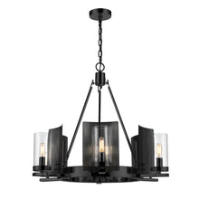 Load image into Gallery viewer, 6-Light Ring Chandelier Ceiling Light In Matte Black Finish with Clear Glass, E12 Base, Diam 28" Height 22", 120V, Bulb Type B10, Socket type E12, Max wattage Per Socket 60W
