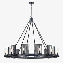 Load image into Gallery viewer, 12-Light Ring Chandelier Ceiling Light in Matte Black Finish with Clear Glass, Diam 50" Height 39", 120V, Bulb Type B10, Socket Type E12, Max wattage Per Socket 60W