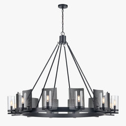 12-Light Chandeliers Diam 50'', Matte black Finish with Clear Glass , E12 Base