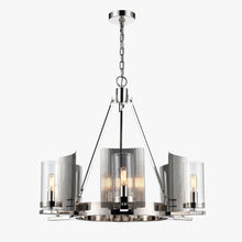 Load image into Gallery viewer, 6-Light Ring Chandelier Ceiling Light In Chrome Finish with Clear Glass, E12 Base, 120V, Bulb Type B10, Socket type E12, Max wattage Per Socket 60W - 28“D x 22”H