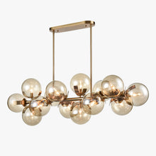 Load image into Gallery viewer, 14-Light Linear Chandeliers for Dining Room Glass Globe New Brass Finish Hardware Finish with Mercury Glass, Pendant Lighting, E12 Base - 57"L x 17.5”W x 19“H