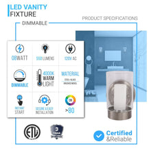 Load image into Gallery viewer, Bathroom Light Fixtures, 4000K, Dimmable, Brushed Nickel Finish, Wall Mount, Damp Location, Vanity Lighting - LEDMyPlace