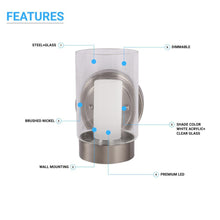 Load image into Gallery viewer, Bathroom Light Fixtures, 4000K, Dimmable, Brushed Nickel Finish, Wall Mount, Damp Location, Vanity Lighting - LEDMyPlace