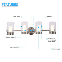 Load image into Gallery viewer, Bathroom Light Fixtures, 4000K, Dimmable, Brushed Nickel Finish, Wall Mount, Damp Location, Vanity Lighting - LEDMyPlace