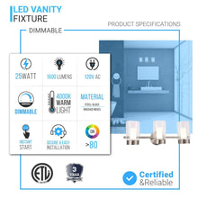 Load image into Gallery viewer, Bathroom Light Fixtures, 4000K, Dimmable, Brushed Nickel Finish, Wall Mount, Damp Location, Vanity Lighting - LEDMyPlace