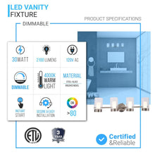 Load image into Gallery viewer, Bathroom Light Fixtures, 4000K, Dimmable, Brushed Nickel Finish, Wall Mount, Damp Location, Vanity Lighting - LEDMyPlace