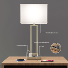 Load image into Gallery viewer, Bedside Table Lamp with USB Port and Outlet, 28 inch, Brushed Nickel Finish, with 1pc Switch,1pcs outlets,1pc USB 1 Type C, For Living Room, Dorm, Bedroom Lamp - LEDMyPlace