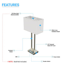 Load image into Gallery viewer, Bedside Table Lamp with USB Port and Outlet, 28 inch, Brushed Nickel Finish, with 1pc Switch,1pcs outlets,1pc USB 1 Type C, For Living Room, Dorm, Bedroom Lamp - LEDMyPlace