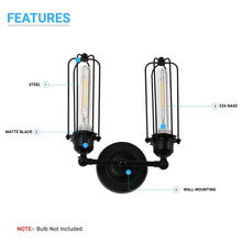 Load image into Gallery viewer, Birdcage Shape Bathroom Light Fixtures, Matte Black Finish, 1 - Light/2 - Light, E26 Base, UL Listed, For Dry Locations, Wall Mount, Bathroom Vanity Lighting - LEDMyPlace