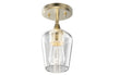Load image into Gallery viewer, Brass Gold Semi - Flush Mount Light with Bell Shape Clear Glass Shade, E26 Base, Damp Location, Ceiling Mounting, UL Listed - LEDMyPlace