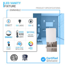 Load image into Gallery viewer, Brushed Nickel Bathroom Light Fixtures with Opal Glass Shades, Wall Mount, 4000K (Cool White), Vanity Lighting, ETL Listed, Cylinder Shape Bath Bar Light - LEDMyPlace