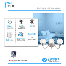 Load image into Gallery viewer, Clear Glass Bathroom Light Fixtures, Wall Mount, 2 - Head/3 - Head, E26 Base Brushed Nickel Finish, Vanity Lighting - LEDMyPlace