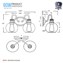 Load image into Gallery viewer, Clear Glass Bathroom Light Fixtures, Wall Mount, 2 - Head/3 - Head, E26 Base Brushed Nickel Finish, Vanity Lighting - LEDMyPlace