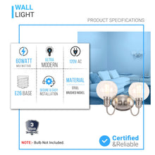 Load image into Gallery viewer, Clear Glass Bathroom Light Fixtures, Wall Mount, 2 - Head/3 - Head, E26 Base Brushed Nickel Finish, Vanity Lighting - LEDMyPlace