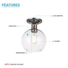 Load image into Gallery viewer, Clear Glass Dome Shape Semi Flush Mount Ceiling Lights, Brushed Nickel Finish, E26 Base, Ceiling Mounting, UL Listed for Damp Location - LEDMyPlace