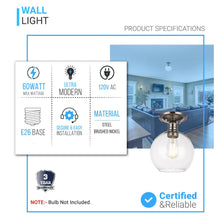 Load image into Gallery viewer, Clear Glass Dome Shape Semi Flush Mount Ceiling Lights, Brushed Nickel Finish, E26 Base, Ceiling Mounting, UL Listed for Damp Location - LEDMyPlace