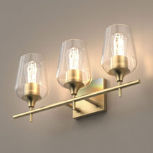 Load image into Gallery viewer, Clear Glass Shade Bathroom Light Fixtures, Bell Shape with Brass Gold Finish Vanity Lighting, E26 Base, UL Listed for Damp Location, Bathroom Wall Sconces - LEDMyPlace