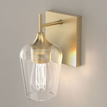 Load image into Gallery viewer, Clear Glass Shade Bathroom Light Fixtures, Bell Shape with Brass Gold Finish Vanity Lighting, E26 Base, UL Listed for Damp Location, Bathroom Wall Sconces - LEDMyPlace