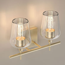 Load image into Gallery viewer, Clear Glass Shade Bathroom Light Fixtures, Bell Shape with Brass Gold Finish Vanity Lighting, E26 Base, UL Listed for Damp Location, Bathroom Wall Sconces