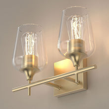 Load image into Gallery viewer, Clear Glass Shade Bathroom Light Fixtures, Bell Shape with Brass Gold Finish Vanity Lighting, E26 Base, UL Listed for Damp Location, Bathroom Wall Sconces - LEDMyPlace