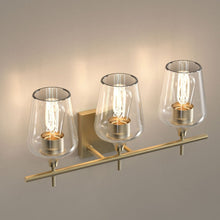 Load image into Gallery viewer, Clear Glass Shade Bathroom Light Fixtures, Bell Shape with Brass Gold Finish Vanity Lighting, E26 Base, UL Listed for Damp Location, Bathroom Wall Sconces