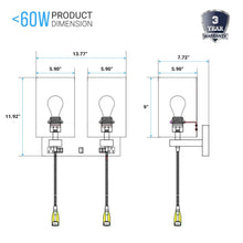 Load image into Gallery viewer, Double Head Acrylic Wall Sconce, Brushed Nickel Finish, With LED 2*1W, 1 USB, 2 Switches &amp; 2 outlet, Bedside Wall Lights with Reading Lamp, for Bedroom Living Room Hotels - LEDMyPlace