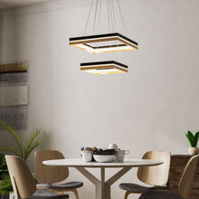Load image into Gallery viewer, Double Square Chandeliers Light, 128W, 3000K (Warm White), 2461 Lumens, Dimmable Wooden + Matte Black Finish Chandelier - LEDMyPlace