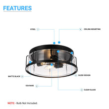 Load image into Gallery viewer, Drum Shape Flush Mount Ceiling Light, Matte Black Finish, Ceiling Lighting Fixture for Bedroom Kitchen Hallway Stairwell Entryway, E26 Base - LEDMyPlace