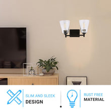 Load image into Gallery viewer, Flared Shape Bathroom Light Fixtures with Clear Glass Shade, E26 Base, UL Listed for Damp Location, Wall Mount, Bathroom Vanity Lighting - LEDMyPlace