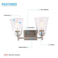 Load image into Gallery viewer, Flared Shape Bathroom Light Fixtures with Clear Glass Shade, E26 Base, UL Listed for Damp Location, Wall Mount, Bathroom Vanity Lighting - LEDMyPlace