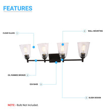Load image into Gallery viewer, Flared Shape Bathroom Light Fixtures with Clear Glass Shade, E26 Base, UL Listed for Damp Location, Wall Mount, Bathroom Vanity Lighting - LEDMyPlace