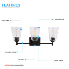 Load image into Gallery viewer, Flared Shape Bathroom Light Fixtures with Clear Glass Shade, E26 Base, UL Listed for Damp Location, Wall Mount, Bathroom Vanity Lighting - LEDMyPlace
