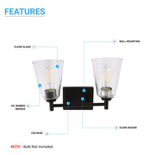 Load image into Gallery viewer, Flared Shape Bathroom Light Fixtures with Clear Glass Shade, E26 Base, UL Listed for Damp Location, Wall Mount, Bathroom Vanity Lighting - LEDMyPlace
