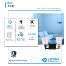 Load image into Gallery viewer, Flared Shape Bathroom Light Fixtures with Clear Glass Shade, E26 Base, UL Listed for Damp Location, Wall Mount, Bathroom Vanity Lighting - LEDMyPlace