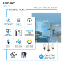 Load image into Gallery viewer, Flared Shape Chandelier Lighting Fixture with Clear Glass Shades, E26 Base, UL Listed for Damp Location, 3 Years Warranty - LEDMyPlace