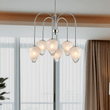 Load image into Gallery viewer, Flower Chandelier, 6 - Light E12 Base, Polished Nickel Finish hardware with Snow White Glass Shades - Modern and Contemporary Chandelier 24 in. W - LEDMyPlace