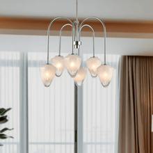 Load image into Gallery viewer, Flower Chandelier, 6 - Light E12 Base, Polished Nickel Finish hardware with Snow White Glass Shades - Modern and Contemporary Chandelier 24 in. W - LEDMyPlace