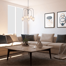 Load image into Gallery viewer, Flower Chandelier, 6 - Light E12 Base, Polished Nickel Finish hardware with Snow White Glass Shades - Modern and Contemporary Chandelier 24 in. W - LEDMyPlace