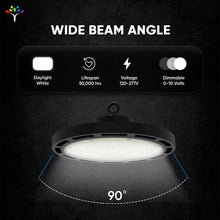 Load image into Gallery viewer, Gen13 100W UFO LED High Bay Light, 4000K, AC120 - 277V, 90° PC lens, IP65 Factory Warehouse Industrial Lighting, Black - LEDMyPlace