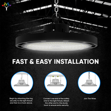 Load image into Gallery viewer, Gen13 100W UFO LED High Bay Light, 4000K, AC120 - 277V, 90° PC lens, IP65 Factory Warehouse Industrial Lighting, Black - LEDMyPlace