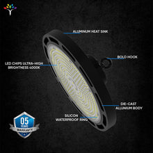 Load image into Gallery viewer, Gen13 100W UFO LED High Bay Light, 4000K, AC120 - 277V, 90° PC lens, IP65 Factory Warehouse Industrial Lighting, Black - LEDMyPlace