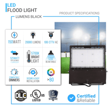 Load image into Gallery viewer, Gen14B 100W/120W/150W Watt Changeable LED Flood Light Outdoor 5700K Daylight White, 21,000LM Black, Dimmable, UL, DLC Premium, IP65 Waterproof LED Security Area Lights for Yard, Parking Lot, Playground &amp; Stadium Lights - LEDMyPlace