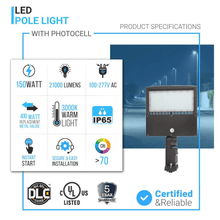 Load image into Gallery viewer, Gen14B LED Pole Light with Dusk to Dawn Photocell, 150W/120W/100W Wattage Adjustable, 3000K, 128 LM/W, Universal Mount, Bronze, AC120 - 277V, IP65 Waterproof, LED Parking Lot Lights - Outdoor Commercial Area Street Lighting - LEDMyPlace