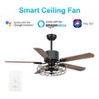 Load image into Gallery viewer, Helston 52 Inch 5 - Blade Best Smart Ceiling Fan With Light &amp; Best Smart Wall Switch - Black/Dark Wood &amp; Light Wood (Reversible Blades) - LEDMyPlace