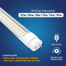 Load image into Gallery viewer, Hybrid T8 4ft LED Tube/Bulb - 22w/20w/18w/15w/12w/10w Wattage Adjustable, 130lm/w, 3000k/3500k/4000k/5000k/ 6000k/6500k CCT Changeable, Clear, Base G13, Single End/Double End Power - Ballast Compatible or Bypass - LEDMyPlace