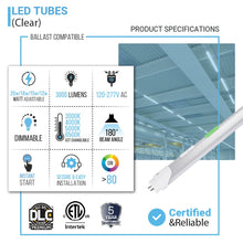 Load image into Gallery viewer, Hybrid T8 4ft LED Tube/Bulb - 22w/20w/18w/15w/12w/10w Wattage Adjustable, 130lm/w, 3000k/3500k/4000k/5000k/ 6000k/6500k CCT Changeable, Clear, Base G13, Single End/Double End Power - Ballast Compatible or Bypass - LEDMyPlace