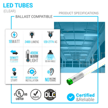 Load image into Gallery viewer, Hybrid T8 4ft LED Tube/Bulb - Glass 18W 2400 Lumens 4000K Clear, Single End/Double End Power - Ballast Compatible or Bypass (Check Compatibility List) - LEDMyPlace